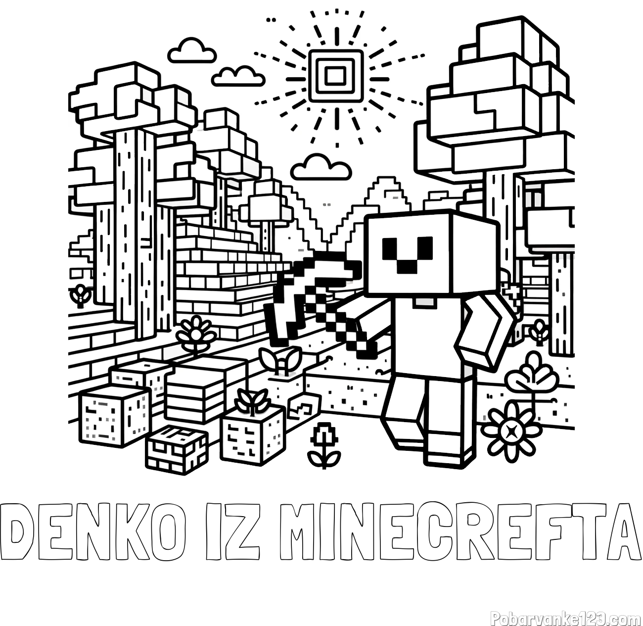 Pobarvanka imena DENKO IZ MINECREFTA in pobarvanka Minecraft sveta