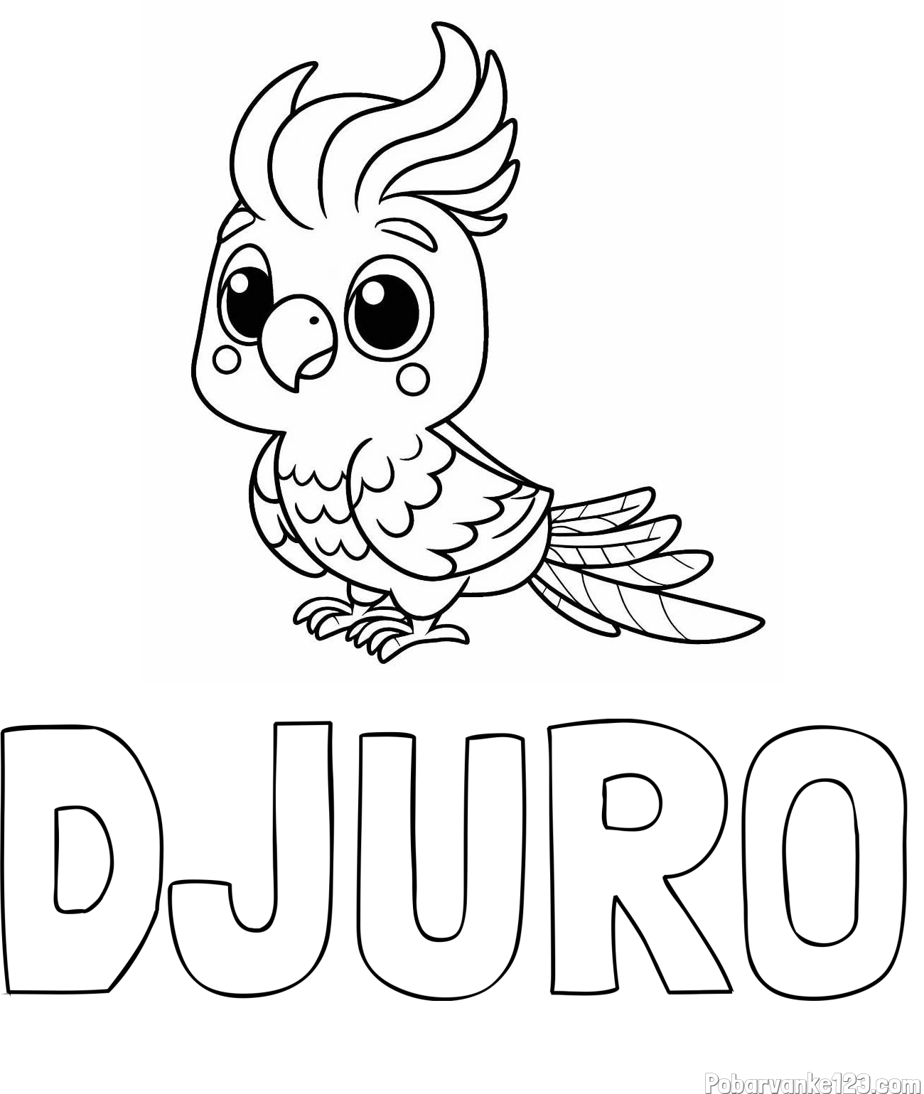 Pobarvanka imena DJURO in pobarvanka ljubke papige