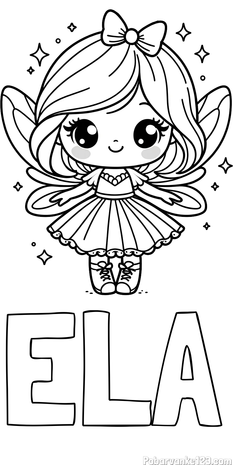 Pobarvanka imena ELA in pobarvanka čarobne vile z ljubkim obrazom