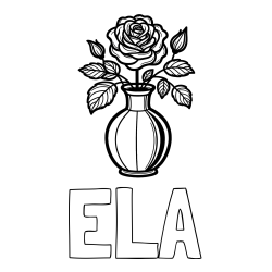 Online izdelana pobarvanka - Pobarvanka imena ELA in pobarvanka čudovite vrtnice v vazi