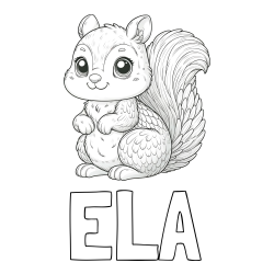 Online izdelana pobarvanka - Pobarvanka imena ELA in pobarvanka ljubke in nasmejane veverice