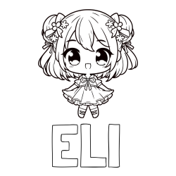 Online izdelana pobarvanka - Pobarvanka imena ELI in otroška pobarvanka punčke v japonskem anime slogu
