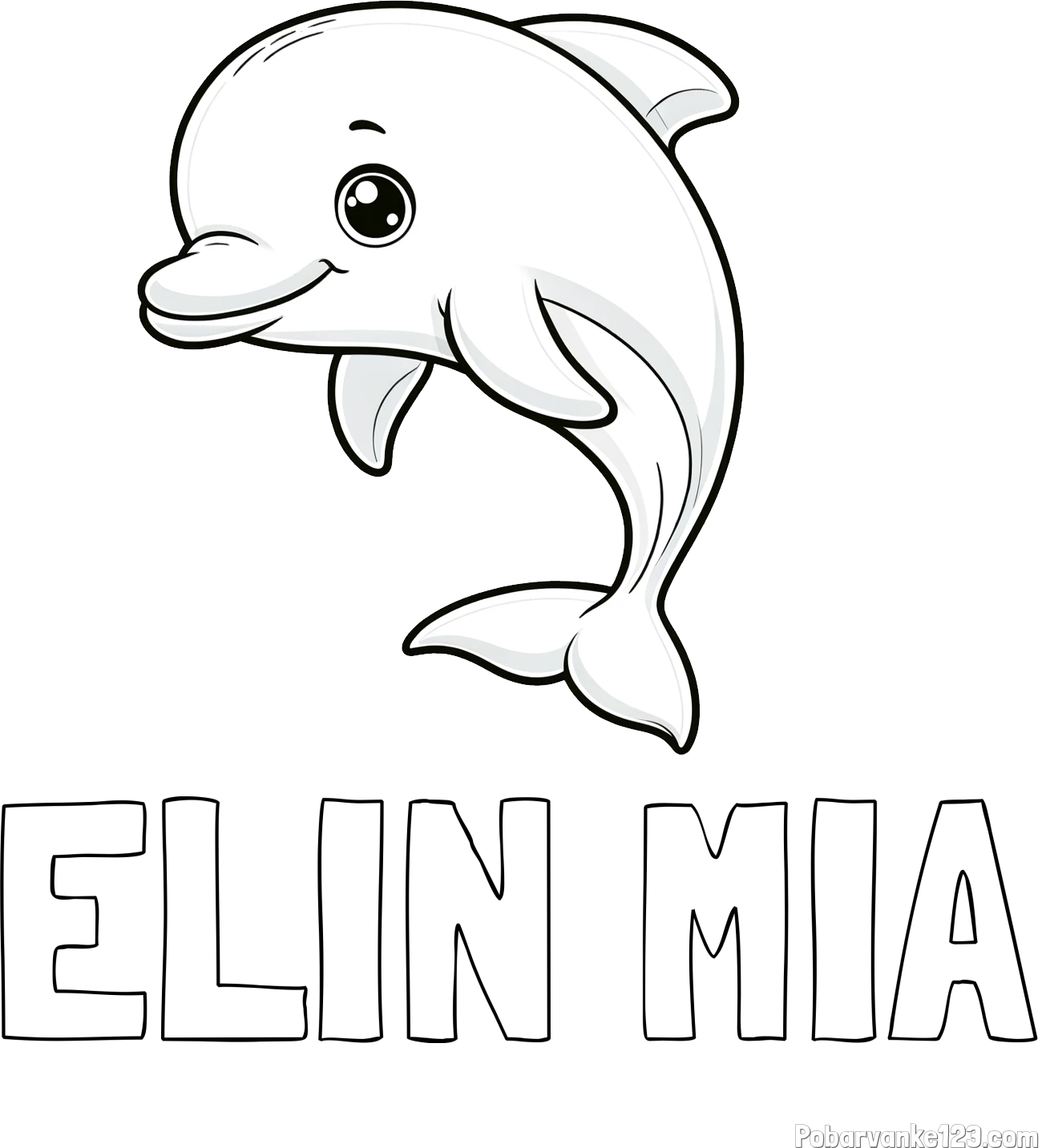 Pobarvanka imena ELIN MIA in otroška pobarvanka ljubkega delfina