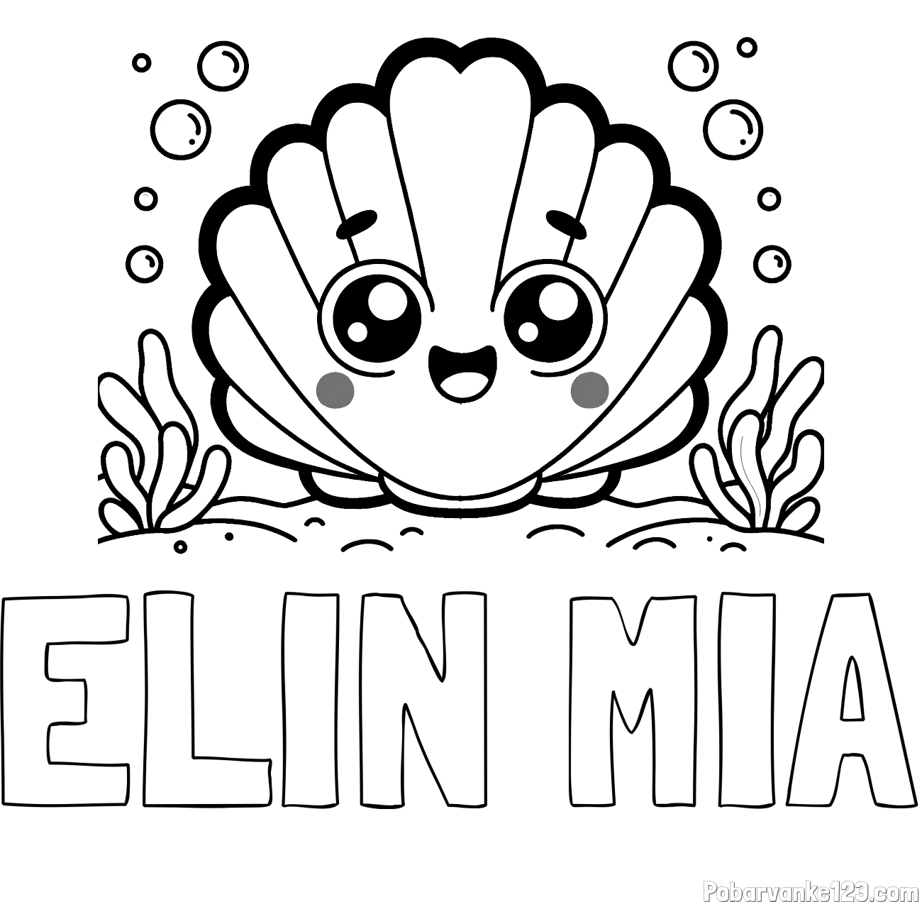 Pobarvanka imena ELIN MIA in pobarvanka nasmejane školjke