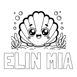 Online izdelana pobarvanka - Pobarvanka imena ELIN MIA in pobarvanka nasmejane školjke