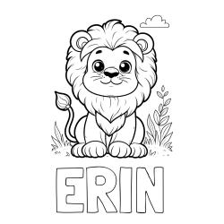 Online izdelana pobarvanka - Pobarvanka imena ERIN in pobarvanka ljubkega leva