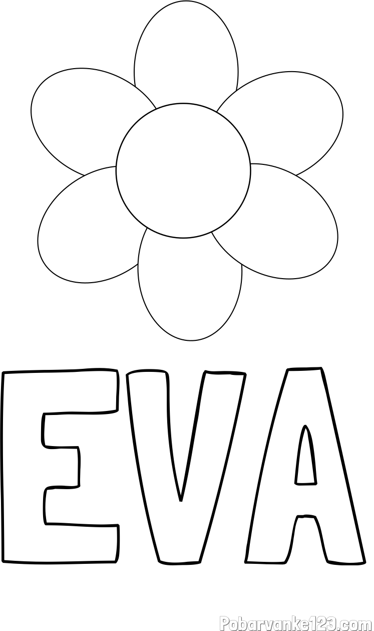 Pobarvanka imena EVA in otroška pobarvanka cveta