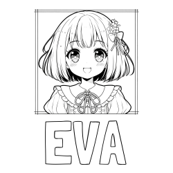 Online izdelana pobarvanka - Pobarvanka imena EVA in pobarvanka ljubke punčke v anime slogu
