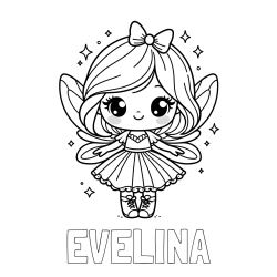 Online izdelana pobarvanka - Pobarvanka imena EVELINA in pobarvanka čarobne vile z ljubkim obrazom