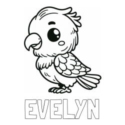 Online izdelana pobarvanka - Pobarvanka imena EVELYN in pobarvanka ljubkega papagaja