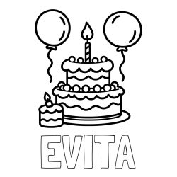 Online izdelana pobarvanka - Pobarvanka imena EVITA in pobarvanka velike rojstnodnevne torte