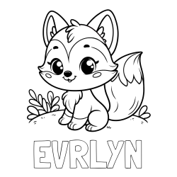 Online izdelana pobarvanka - Pobarvanka imena EVRLYN in pobarvanka lisičke