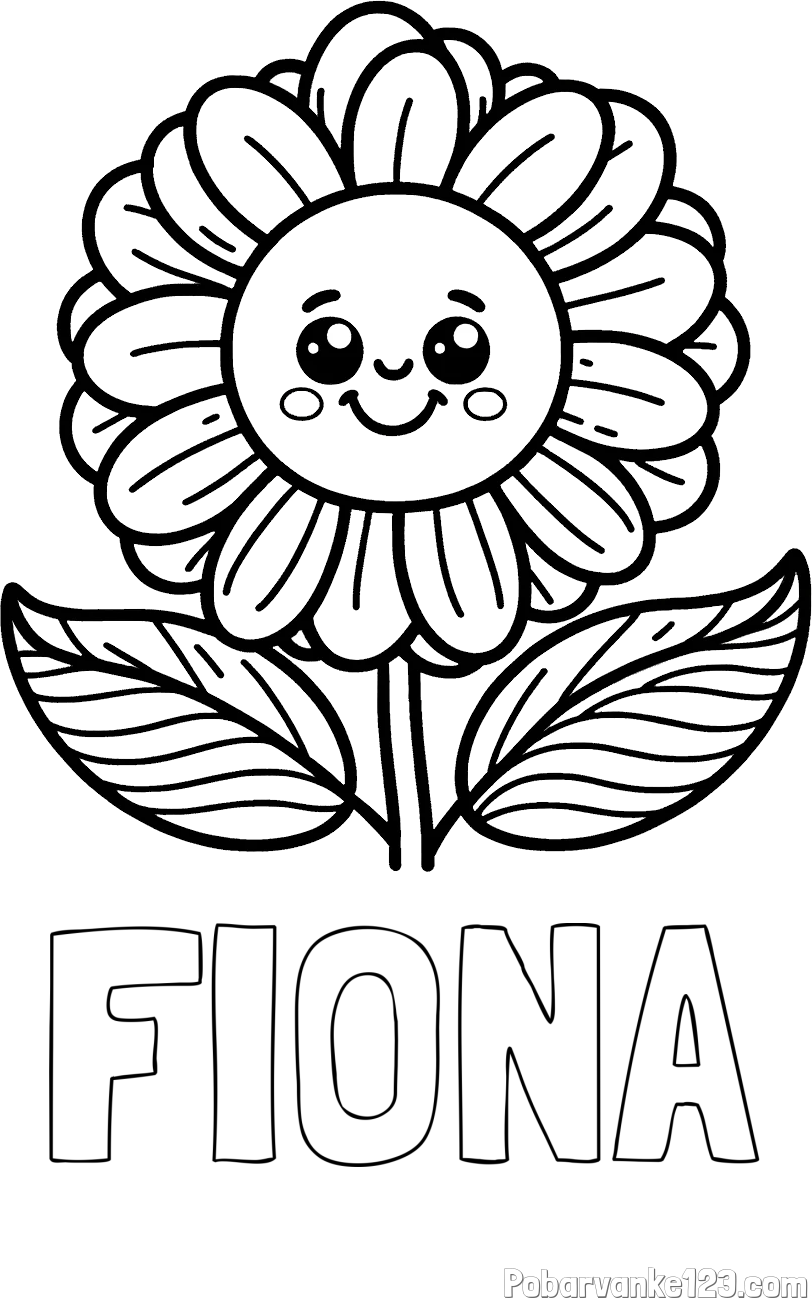 Pobarvanka imena FIONA in pobarvanka ljubke in nasmejane rože