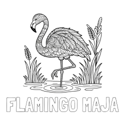 Online izdelana pobarvanka - Pobarvanka imena FLAMINGO MAJA in pobarvanka flaminga z abstraktnimi vzorci