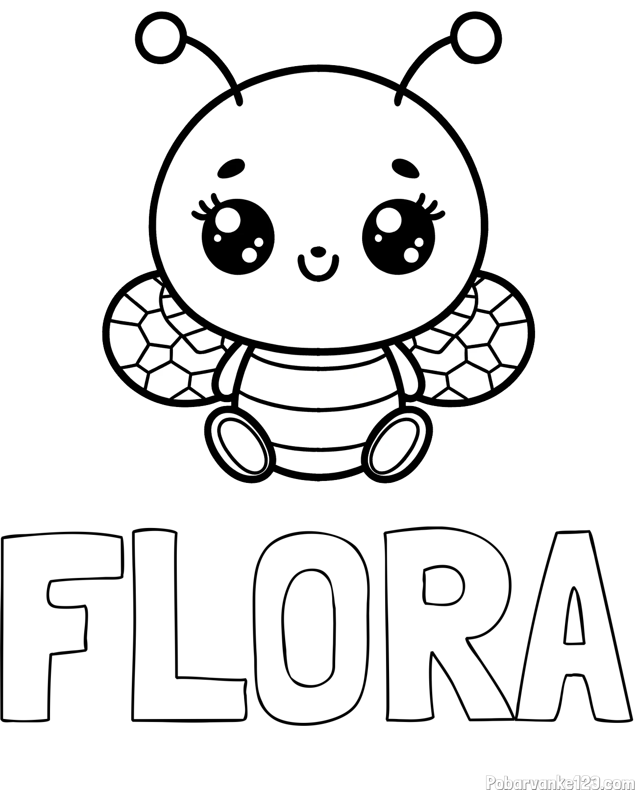 Pobarvanka imena FLORA in otroška pobarvanka ljubke čebele