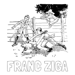 Online izdelana pobarvanka - Pobarvanka imena FRANC ŽIGA in pobarvanka dveh dečkov, ki lovita majhnega prašička