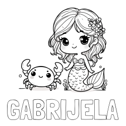 Online izdelana pobarvanka - Pobarvanka imena GABRIJELA in pobarvanka ljubke morske deklice in veselega raka