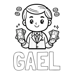 Online izdelana pobarvanka - Pobarvanka imena GAEL in otroška pobarvanka bankirja z veliko denarja
