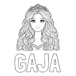 Online izdelana pobarvanka - Pobarvanka imena GAJA in pobarvanka ljubke princese z bujnimi lasmi