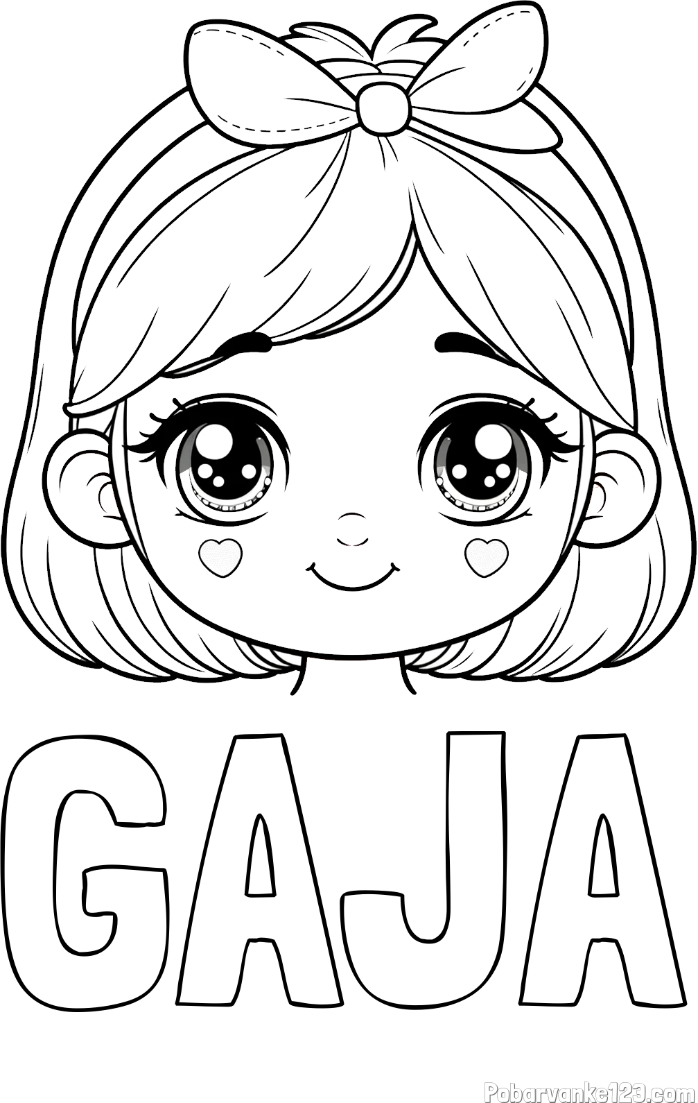 Pobarvanka imena GAJA in pobarvanka obraza ljubke punčke