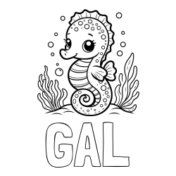 Online izdelana pobarvanka - Pobarvanka imena GAL in pobarvanka morskega konjička