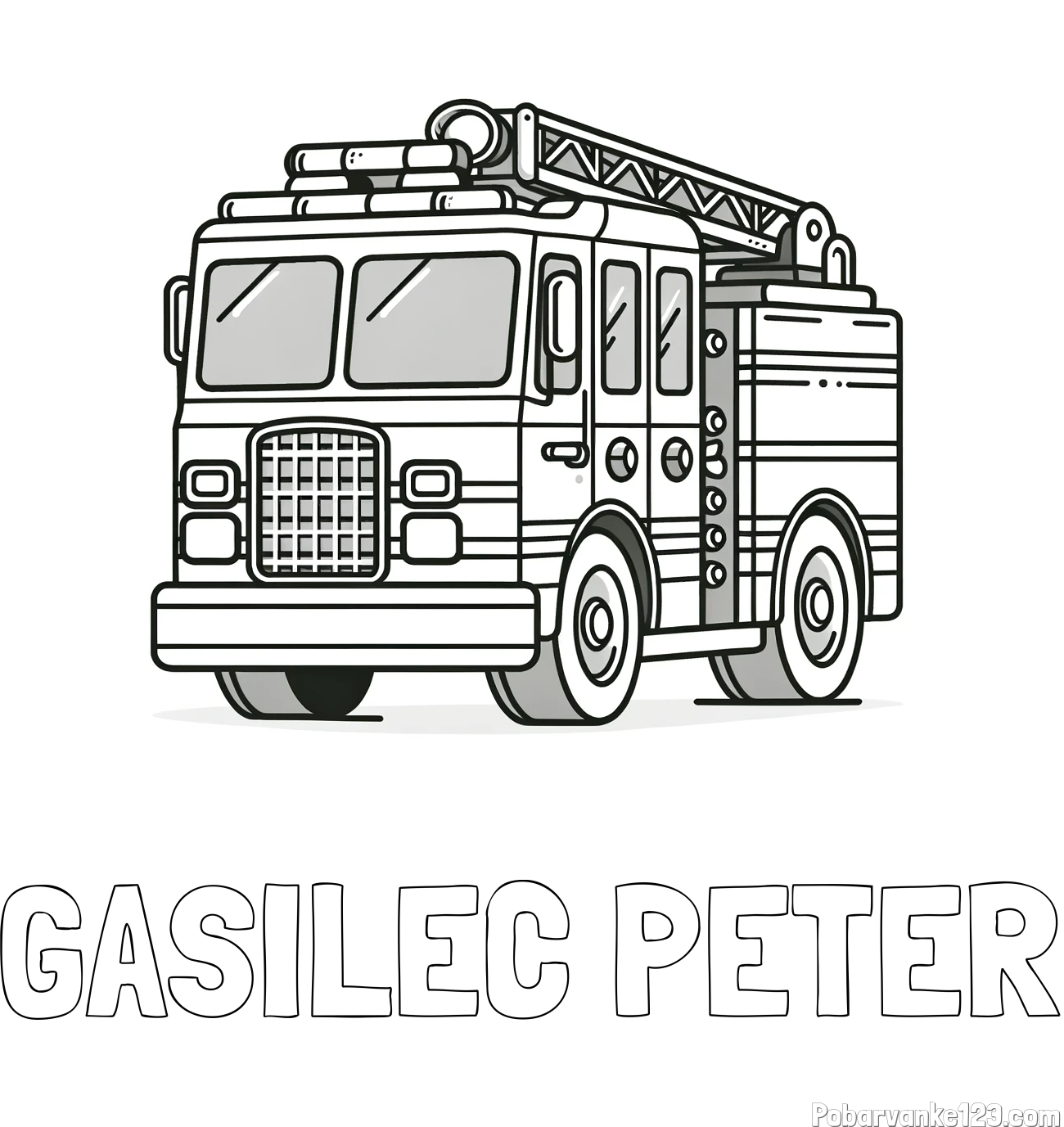 Pobarvanka imena GASILEC PETER in pobarvanka velikega gasilskega avta