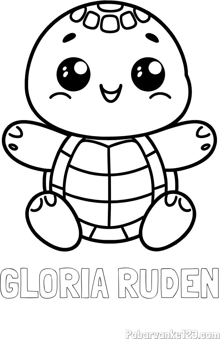 Pobarvanka imena GLORIA RUDEN in otroška pobarvanka ljubke in nasmejane želvice