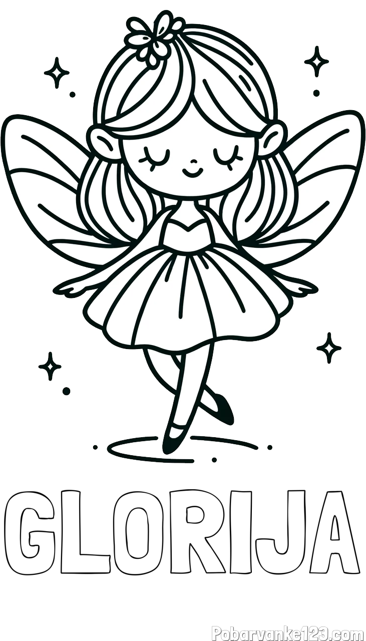 Pobarvanka imena GLORIJA in enostavna pobarvanka čarobne vile