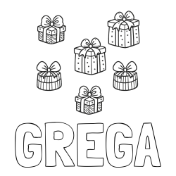 Online izdelana pobarvanka - Pobarvanka imena GREGA in pobarvanka božičnih daril