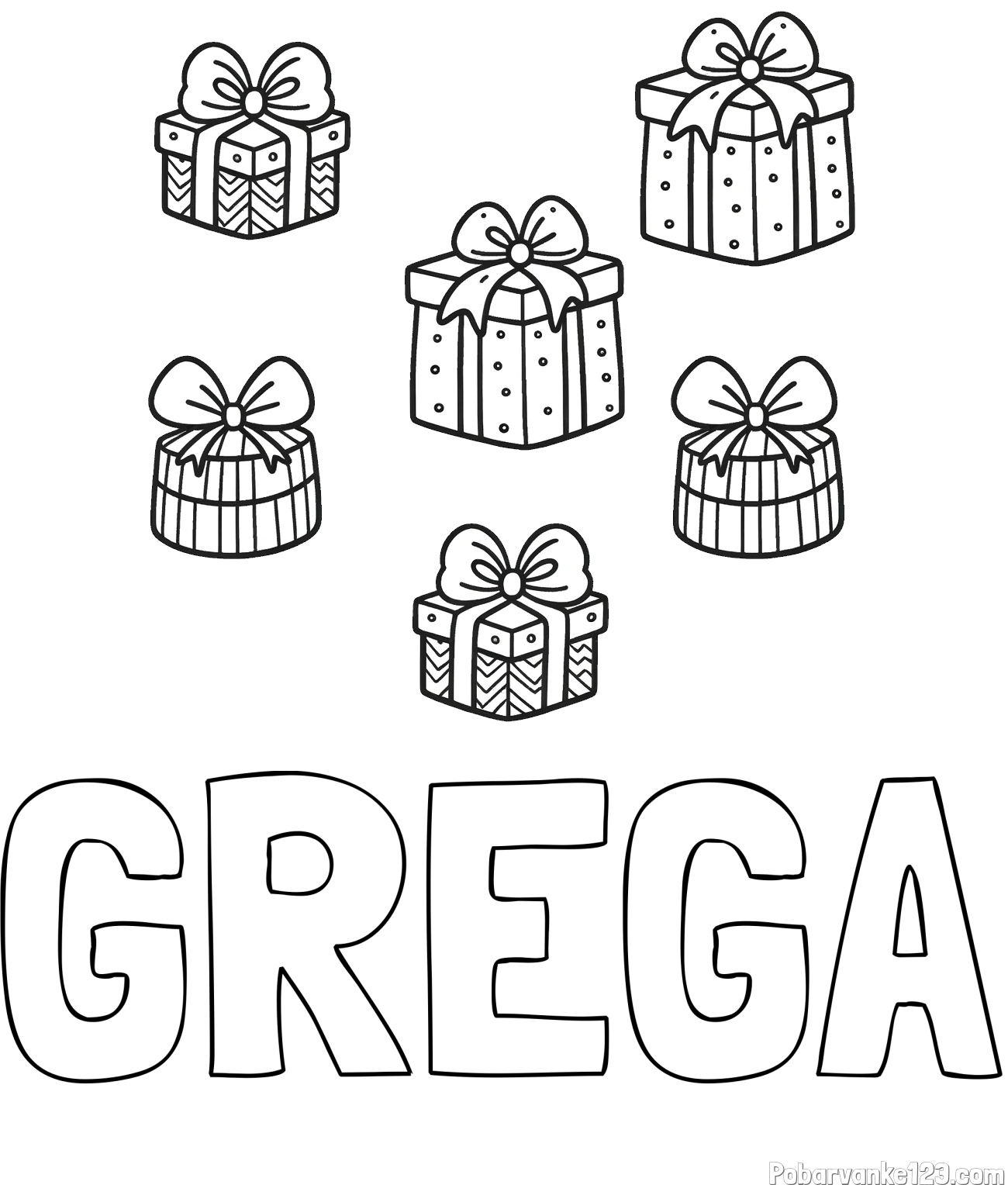 Pobarvanka imena GREGA in pobarvanka božičnih daril