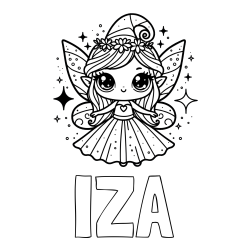 Online izdelana pobarvanka - Pobarvanka imena IZA in prikupna čarobna vila