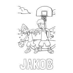 Online izdelana pobarvanka - Pobarvanka imena JAKOB in pobarvanka košarkarjev pri igri