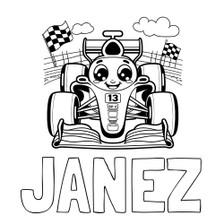 Online izdelana pobarvanka - Pobarvanka imena JANEZ in otroška pobarvanka FORMULA 1