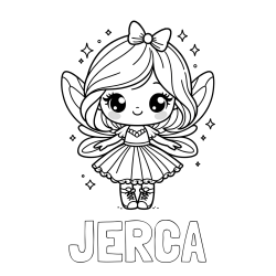 Online izdelana pobarvanka - Pobarvanka imena JERCA in pobarvanka čarobne vile z ljubkim obrazom