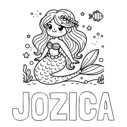 Online izdelana pobarvanka - Pobarvanka imena JOŽICA in pobarvanka ljubke morske deklice v morju