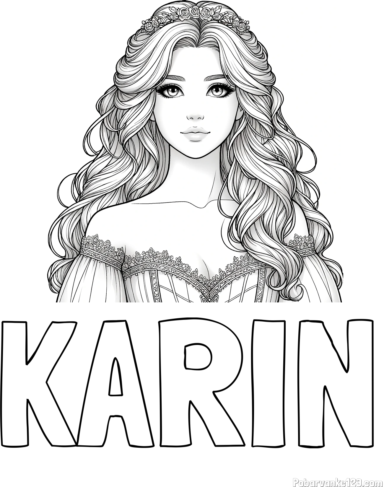 Pobarvanka imena KARIN in pobarvanka lepe princese