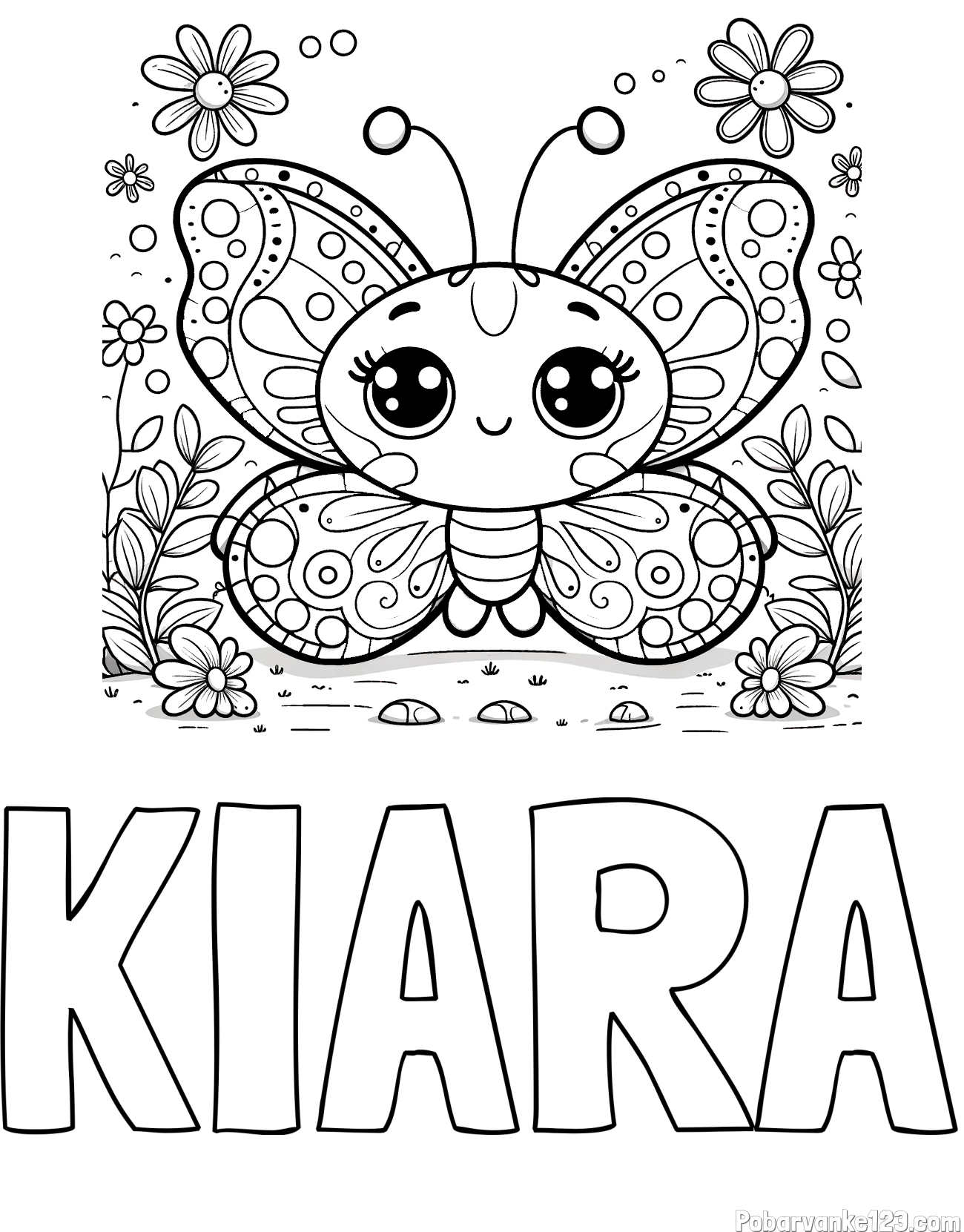 Pobarvanka imena KIARA in pobarvanka ljubkega metuljčka
