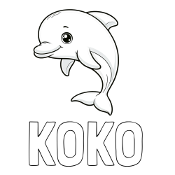 Online izdelana pobarvanka - Pobarvanka imena KOKO in otroška pobarvanka ljubkega delfina