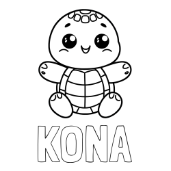 Pobarvanka imena KONA in otroška pobarvanka ljubke in nasmejane želvice