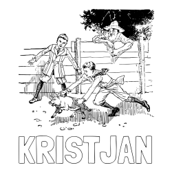 Online izdelana pobarvanka - Pobarvanka imena KRISTJAN in pobarvanka dveh dečkov, ki lovita majhnega prašička