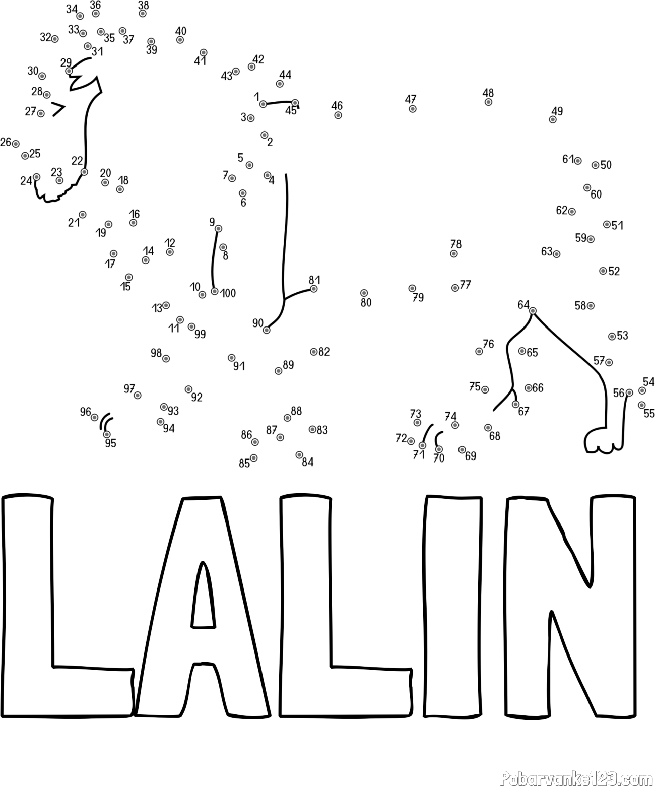 Pobarvanka imena LALIN in pobarvanka leva - poveži številke