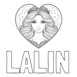 Online izdelana pobarvanka - Pobarvanka imena LALIN in pobarvanka ljubke princese v srčku