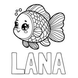 Online izdelana pobarvanka - Pobarvanka imena LANA in pobarvanka ribe z bujnimi plavutmi