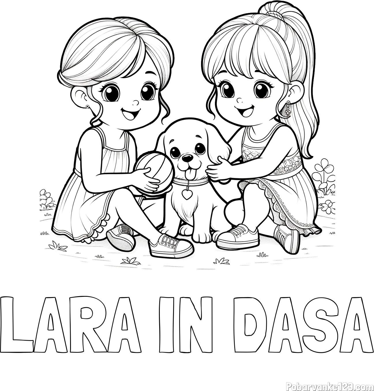 Pobarvanka imena LARA IN DAŠA in pobarvanka prijateljic s kužkom