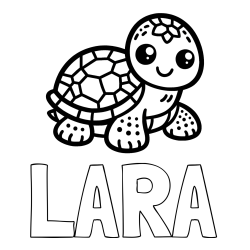 Online izdelana pobarvanka - Pobarvanka imena LARA in otroška pobarvanka želve