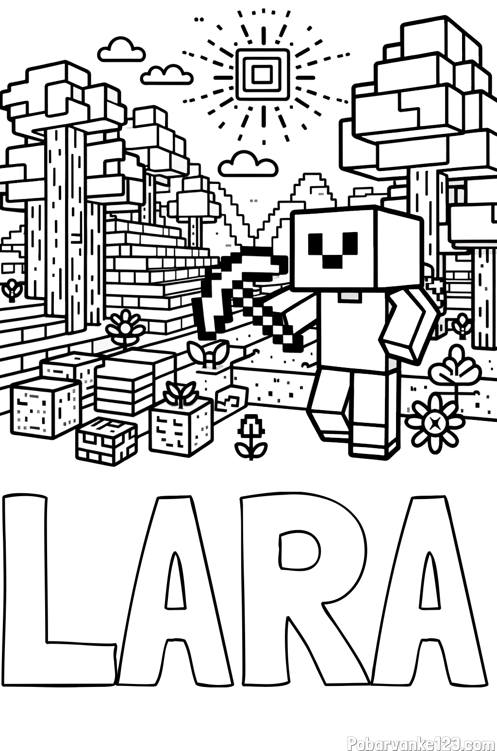 Pobarvanka imena LARA in pobarvanka Minecraft sveta