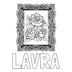 Online izdelana pobarvanka - Pobarvanka imena LAVRA in pobarvanka  uokvirjene slike vrtnic