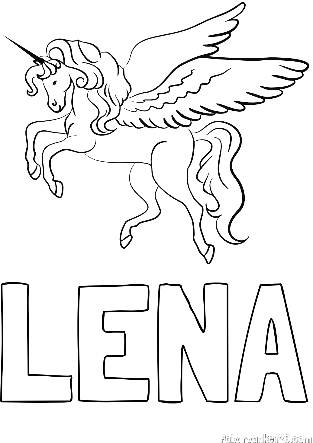 Pobarvanka imena LENA in lepa pobarvanka samoroga