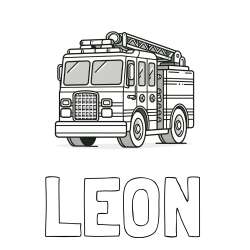 Online izdelana pobarvanka - Pobarvanka imena LEON in pobarvanka velikega gasilskega avta