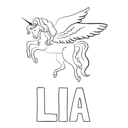 Online izdelana pobarvanka - Pobarvanka imena LIA in lepa pobarvanka samoroga